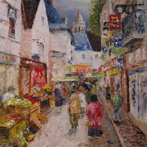 Marché dans la rue. Huile sur toile, 40 x 32 cm, 2006. Ce tableau n'est plus disponible à la vente