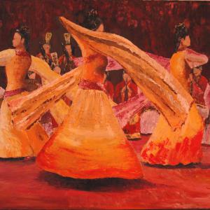 Les danseuses de Wuhan. Huile sur toile, 70 x 100 cm, 2008. Ce tableau est disponible à la vente
