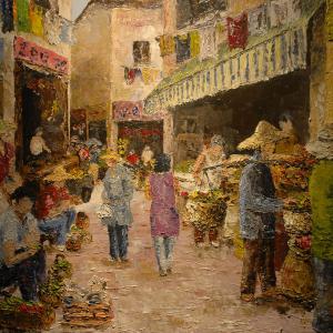 Marché à Suzhou. Huile sur toile, 45 x 55 cm, 2008. Ce tableau n'est plus disponible à la vente