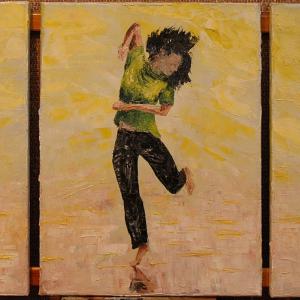 Le dame de Hanoi. Huile sur toile, 3 élements de 30 x 40 cm, 2009. Ce tableau n'est plus disponible à la vente