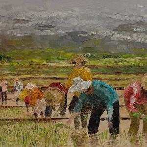 La rizière. Huile sur toile, 40 x 80 cm, 2009. Ce tableau n'est plus disponible à la vente