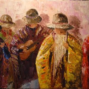 Orchestre andin. Huile sur toile, 40 x 80 cm, 2010. Ce tableau n'est plus disponible à la vente