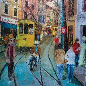 Le vieux tram. Huile sur toile, 54 x 64 cm, 2012. Ce tableau n'est plus disponible à la vente