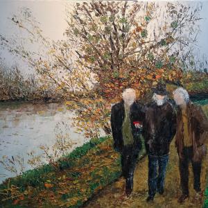 Les trois promeneurs. Huile sur toile, 54 x 64 cm, 2012. Ce tableau n'est plus disponible à la vente