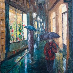 La ruelle de nuit. Huile sur toile, 50 x 70 cm, 2013. Ce tableau n'est plus disponible à la vente