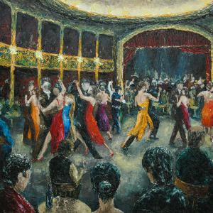 Soirée tango. Huile sur toile, 65 x 92 cm, 2014. Ce tableau est disponible à la vente