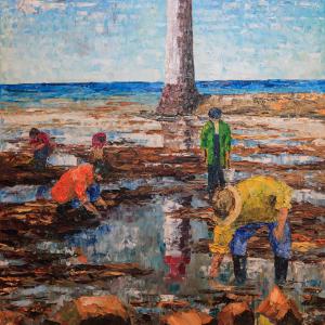 Pêche au pied du phare. Huile sur toile, 46 x 55 cm, 2015. Ce tableau n'est plus disponible à la vente