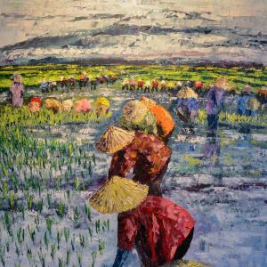 Rizière. Huile sur toile, 54 x 65 cm, 2015. Ce tableau n'est plus disponible à la vente