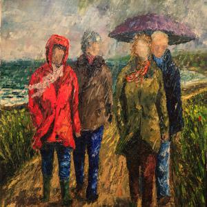 Sous la pluie. Huile sur toile, 50 x 60 cm, 2015. Ce tableau est disponible à la vente