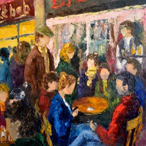 Autour d'un verre. Huile sur toile, 54 x 64 cm, 2016. Ce tableau est disponible à la vente