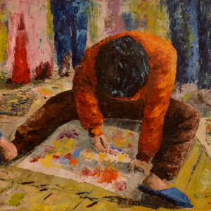 Dessiner. Huile sur toile, 50 x 60 cm, 2016. Ce tableau est disponible à la vente