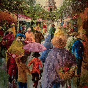 Pluie au Vietnam. Huile sur toile, 65 x 92 cm, 2016. Ce tableau est disponible à la vente