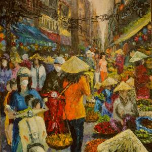 Rue au Vietnam. Huile sur toile, 64 x 81 cm, 2015. Ce tableau n'est plus disponible à la vente.