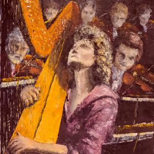 Harpiste. Huile sur toile, 50 x 60 cm, 2018. Ce tableau est disponible à la vente