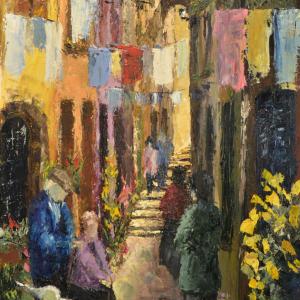 Ruelle sarde. Huile sur toile, 80 x 40 cm, 2018. Ce tableau est disponible à la vente