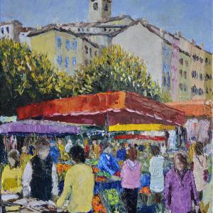 Marché à Digne les bains. Huile sur toile, 60 x 40 cm, 2019. Ce tableau n'est plus disponible à la vente.