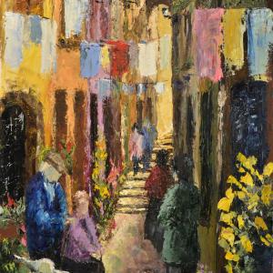 Ruelle sarde. Huile sur toile, 80 x 40 cm, 2019. Ce tableau est disponible à la vente