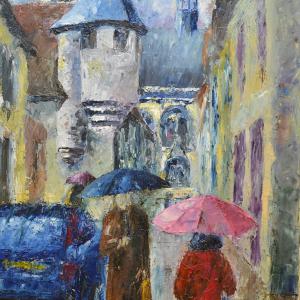 Ruelle à Nevers. Huile sur toile, 40 x 70 cm, 2020. Ce tableau est disponible à la vente