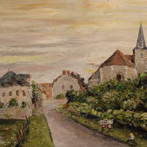 Mon clocher. Huile sur toile, 35 x 40 cm, 2007. Ce tableau n'est plus disponible à la vente