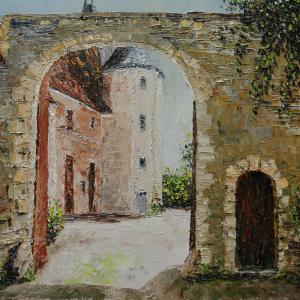 Portail du château de Gérigny. Huile sur toile, 38 x 46 cm, 2009. Ce tableau n'est plus disponible à la vente