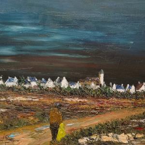 Retour au Village. Huile sur toile, 30 x 60 cm, 2012. Ce tableau est disponible à la vente