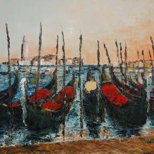 Gondoles. Huile sur toile, 50 x 70 cm, 2013. Ce tableau est disponible à la vente