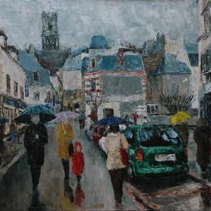 Jour de pluie à Clamecy. Huile sur toile, 50 x 70 cm, 2014. Ce tableau n'est plus disponible à la vente