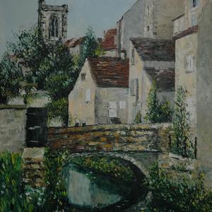 Pont sur le Beuvron. Huile sur toile, 46 x 65 cm, 2014. Ce tableau est disponible à la vente