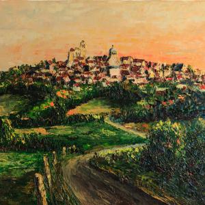 Arrivée à Vézelay. Huile sur toile, 38 x 55 cm, 2015. Ce tableau n'est plus disponible à la vente
