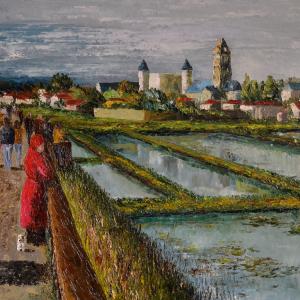 Sur la digue de Noirmoutier. Huile sur toile, 100 x 50 cm, 2015. Ce tableau n'est plus disponible à la vente