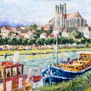 Vue sur Auxerre. Huile sur toile, 46 x 55 cm, 2017. Ce tableau n'est plus disponible à la vente