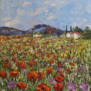 Coquelicots. Huile sur toile, 46 x 55 cm, 2021. Ce tableau est disponible à la vente