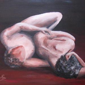 Corps enlacés. Huile sur toile, 46 x 55 cm. Ce tableau est disponible à la vente